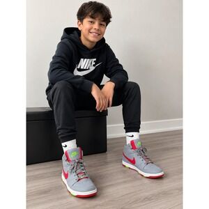 Nike Youth Basketball Shoes Size 9 Gray Red Volt High Top 614288-063 Sneaker